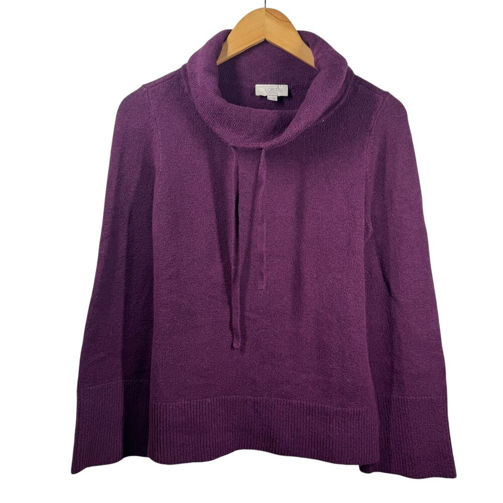 Ann Taylor Loft Sweater Women M Purple Cowl Neck Knit Pullover Business Casual